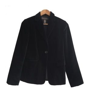 Banana Republic Classic Velvet Blazer Neutral Formal Black Solid Single Button